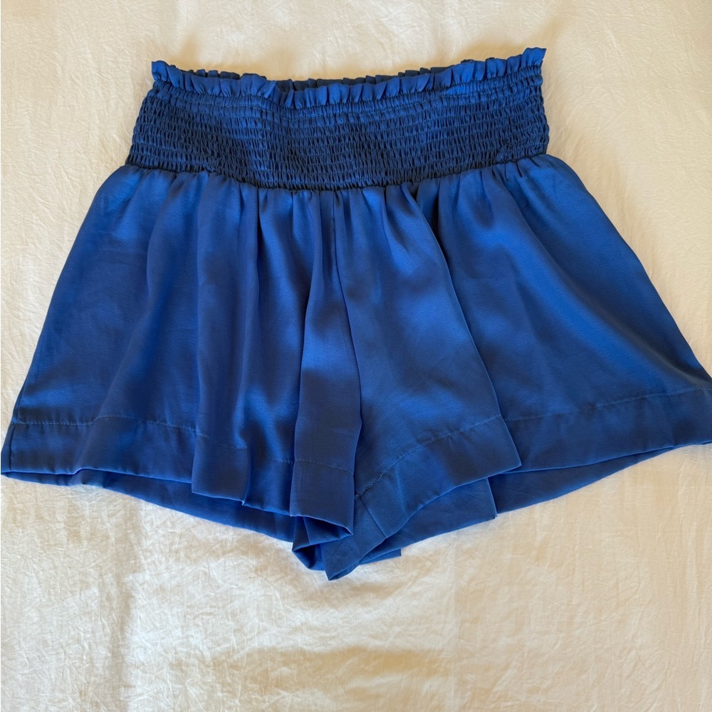 Blue High Waisted Flowy Shorts